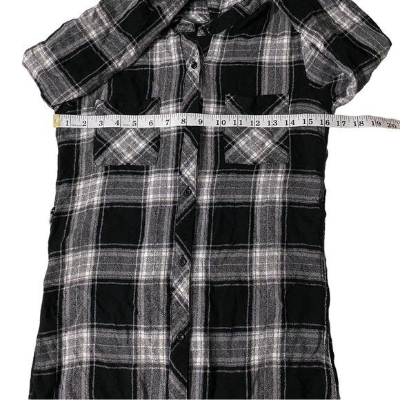 Rails Black Grey White Check Plaid Long Sleeve Button-Front Mini Dress Women XS - Picture 8 of 13